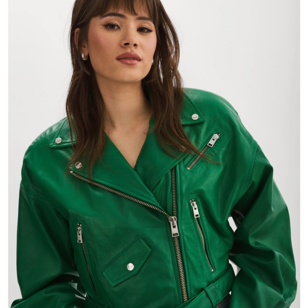 Lamarque DYLAN | 80'S LEATHER BIKER JACKET, Vibrant Green, M - Picture 2 of 4